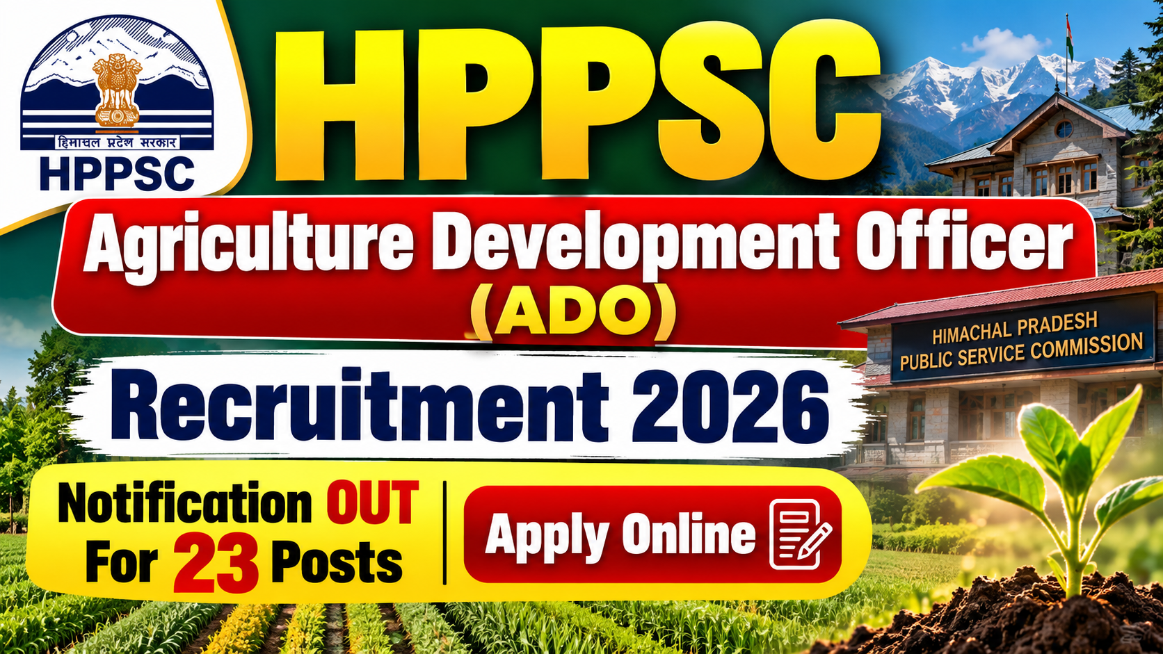 HPPSC Agriculture Development Officer (ADO) Recruitment 2026 Notification OUT For 23 Posts, Apply Online