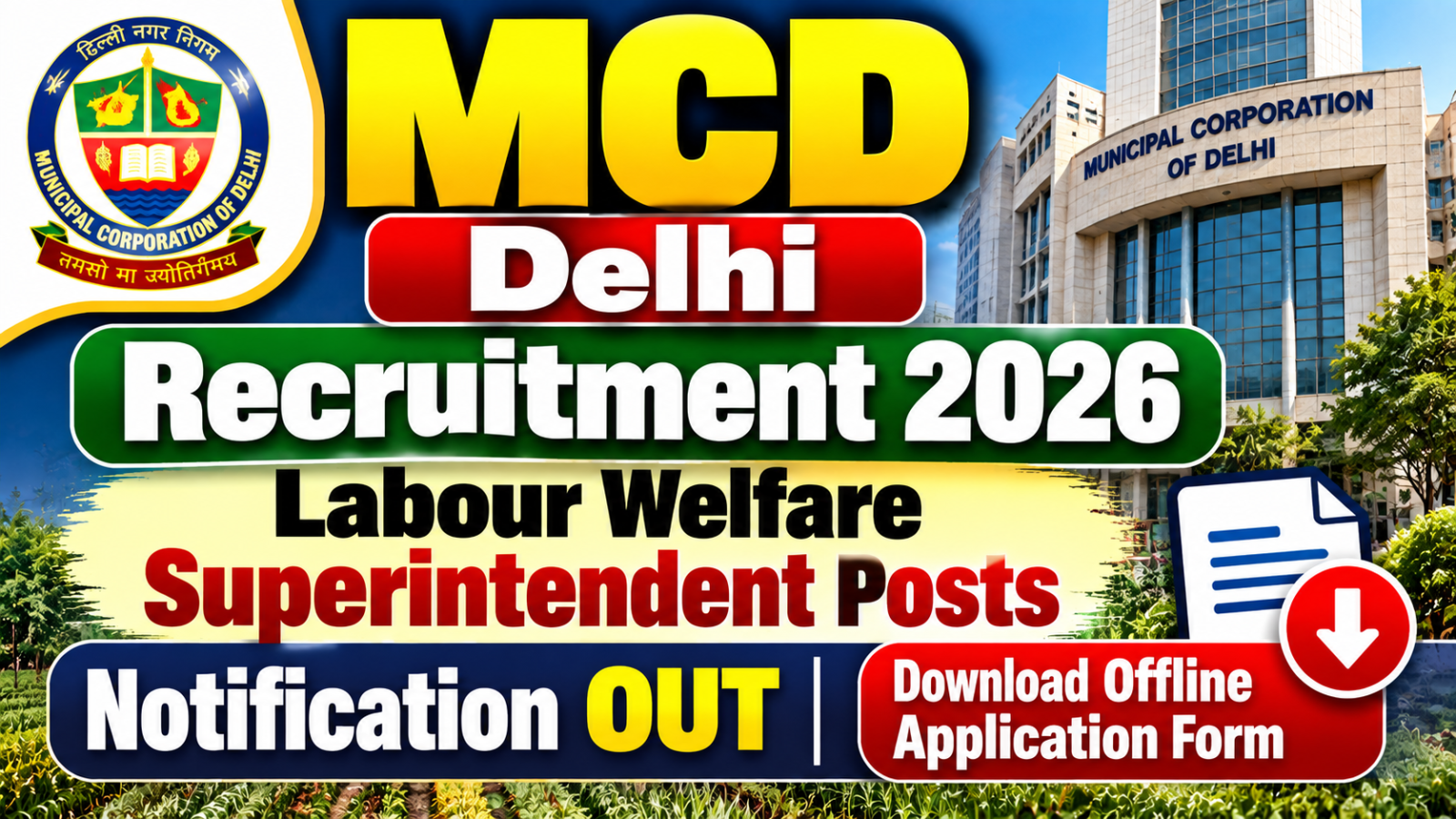 MCD Delhi Recruitment 2026: Labour Welfare Superintendent Posts Notification OUT,Apply offline